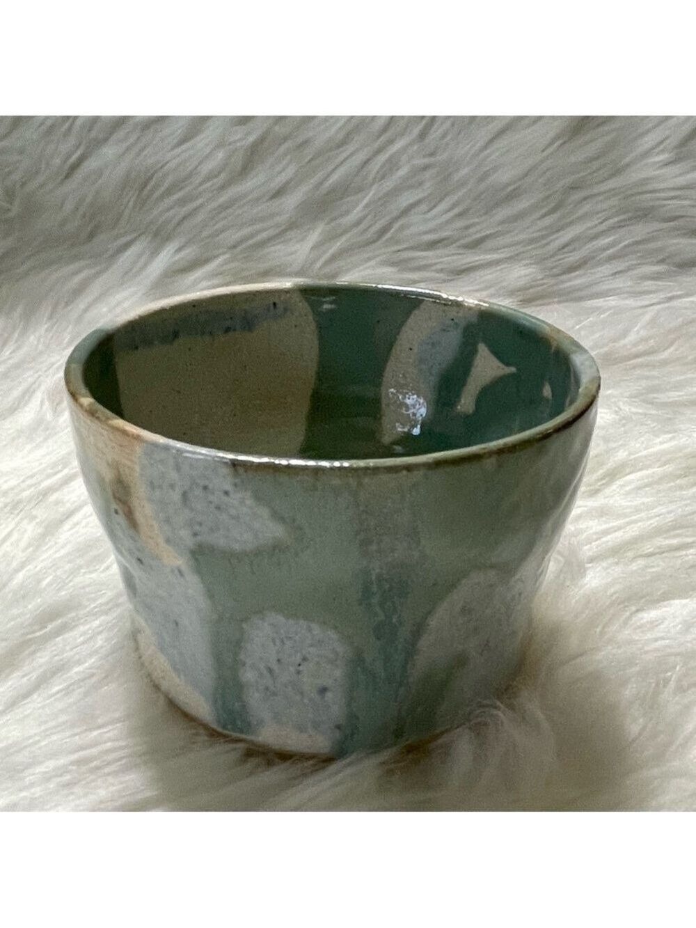Ceramic Glazed Bowl Blue Teal Green White Small Handmade - Picture 1 of 8